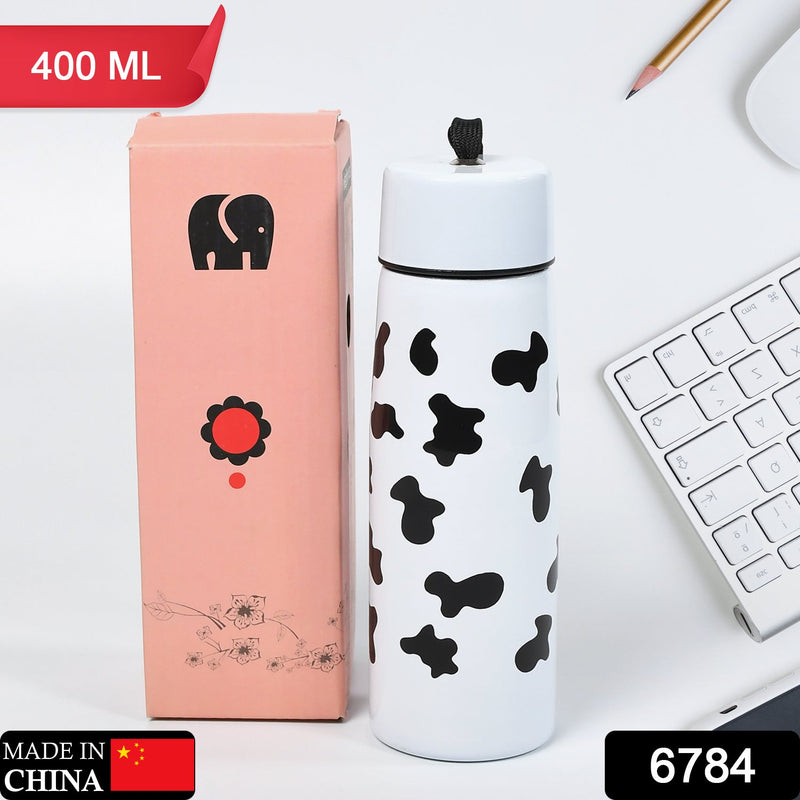 6784 Cow Print Stainless Steel Design Water Bottle Easy To Carry Bottle Leak-Proof Bottle For Office Bottle | Gym Bottle | Home | Kitchen | Hiking | Treking Bottle | Travel Bottle  ( 400ml ) DeoDap