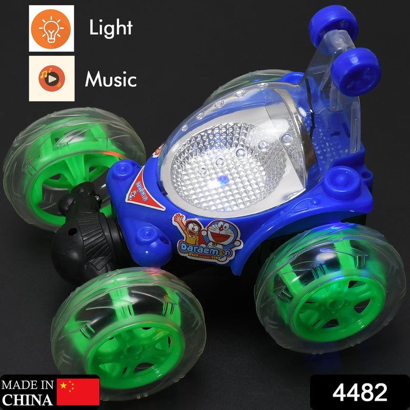 4482 Rechargeable 360 degree stunt rolling remote control car with colourful 3d lights and music for kids DeoDap