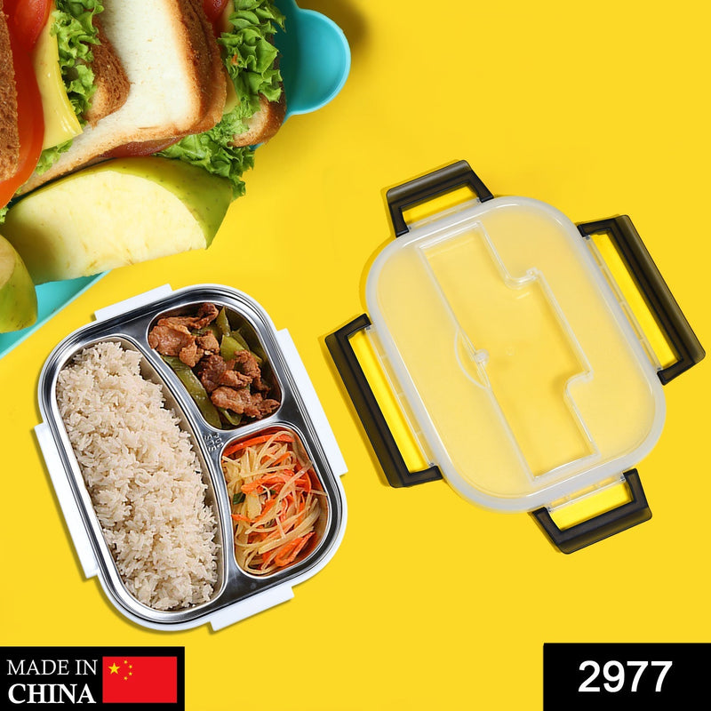 2977 Lunch Box for Kids and adults, Stainless Steel Lunch Box with 3 Compartments With spoon slot. DeoDap