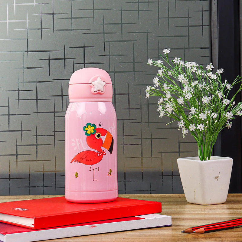 Love Baby Cute Animals Prints Kids Bottle Sipper for HOT N Cold Water, Milk, Juice with Bottle Cover, Cup, Zip Pocket & Straw to Keep Things Orange Green Pink Colors for Outdoor/ Office/Gym/School (600 ML)