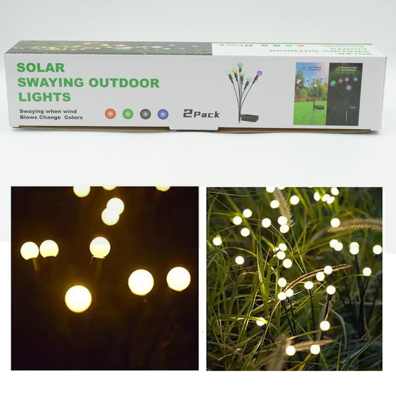 9129 Solar Garden Lights, Solar - Powered Firefly Lamp, New Upgraded Solar Firefly Lights Outdoor Waterproof, Solar Outdoor Decorative Lights for Yard Gardening Patio Backyard Pathway Décor (2 PCS Set 12 LED (Warm Light))