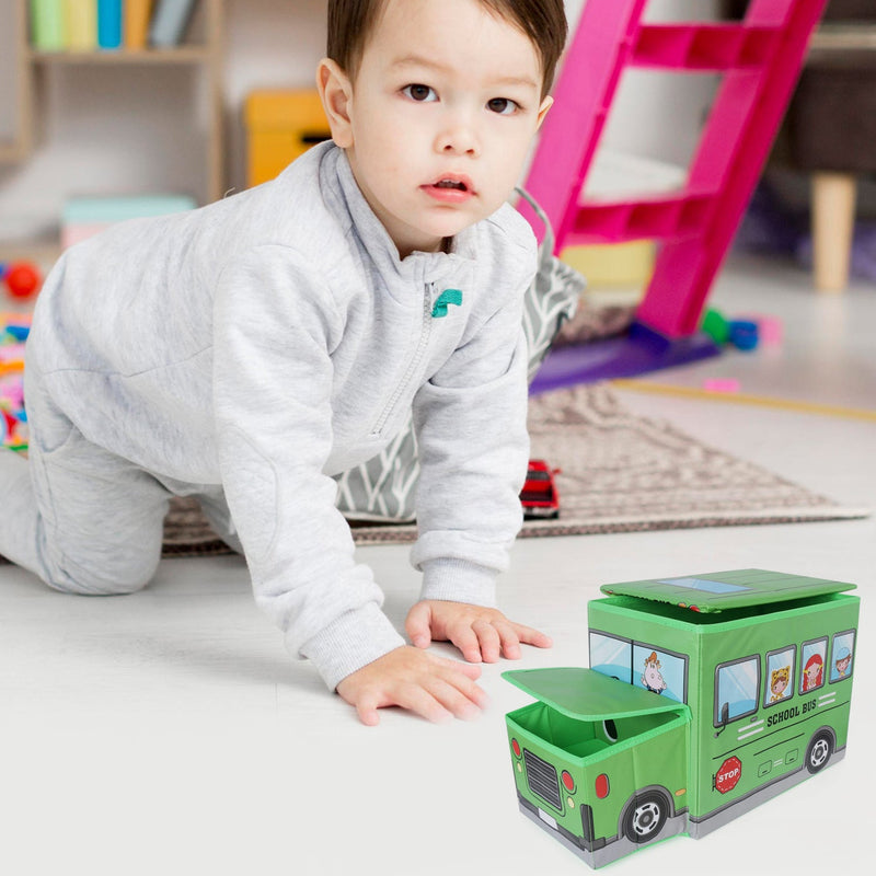 4300 Foldable Bus Shape Toy Box Storage with Lid for Storage of Toys Basket Useful as Toy Organizer mountable Racks Surface Multipurpose Basket for Kids Wardrobe Cabinet Wood with Cloth Cover For Home Decor Books, Game, Baby Cloth (Mix Color & Design )