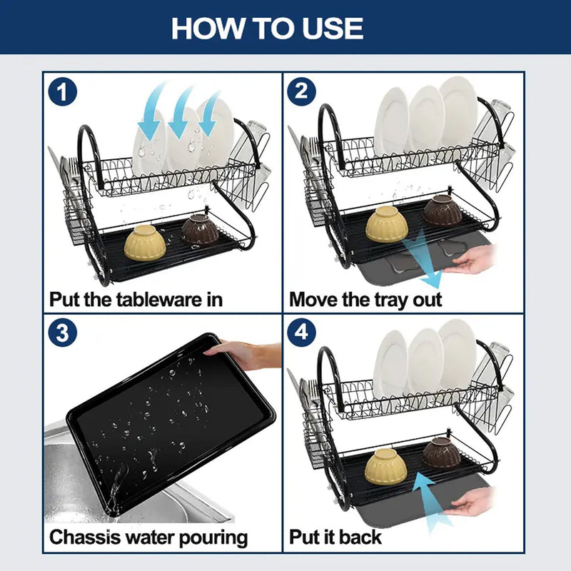 5950 2 Tier Dish Drying Rack Stainless Steel Large Dish Plate Rack Metal Strainer Dryer Racks Two Tier Dishes Drainer and Drain Tray with Utensil