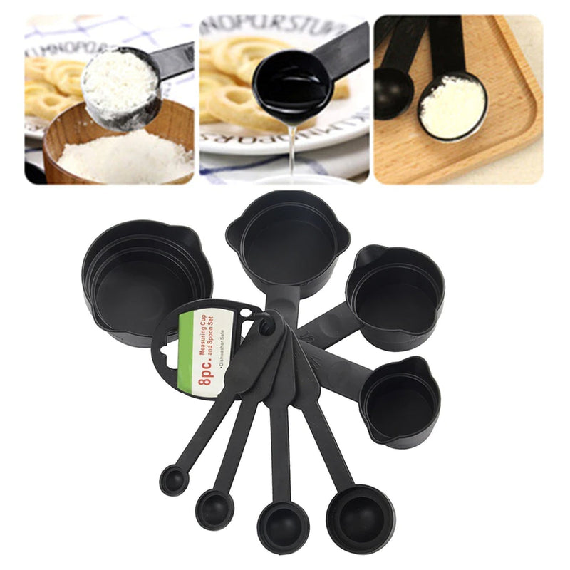 106 Plastic Measuring Cups and Spoons (8 Pcs, Black) holeseller