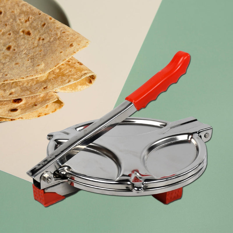 7149A PURI PRESS MAKER - STAINLESS STEEL PURI MAKER PRESS MACHINE - ROTI CHAPATI PRESSER FOR HOME - PAPAD-KHAKHRA- PURI MAKER PRESS MACHINE WITH HANDLE, MANUAL PURI MAKER (MEDIUM)