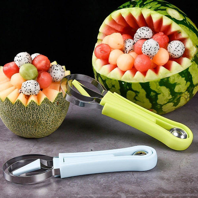 2606  4 in 1 Stainless Steel Melon Baller Seed Remover, Sorbet Dessert Ball Spoon, Fruit Digging Spoon, Double Sided Fruit Scooper, Watermelon Baller Scoop DeoDap