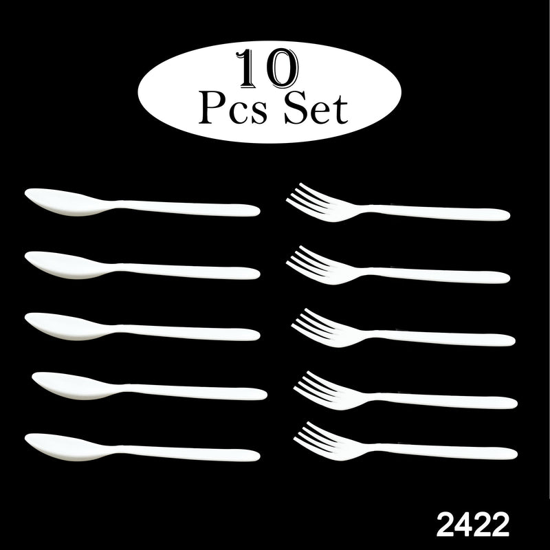 2422 Dinnerware Cutlery Premium Plastic Spoon And Fork Set - 10 pcs DeoDap