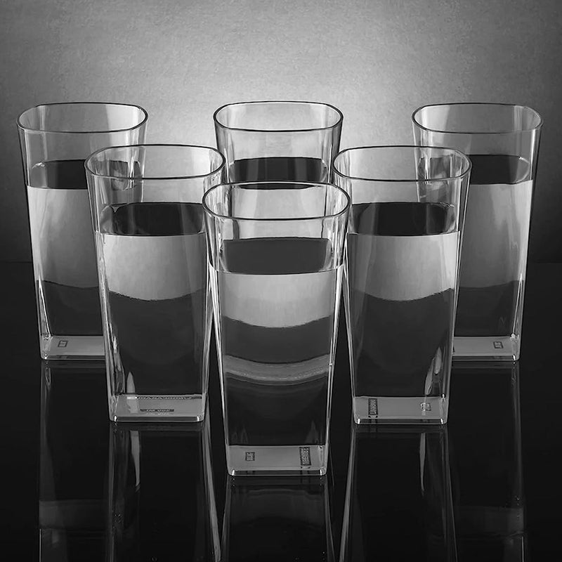 4973 Unbreakable Stylish Transparent Square Design Water/Juice/Beer/Wine Tumbler Plastic Glass Set ( 300 ML, Pack of 6) DeoDap