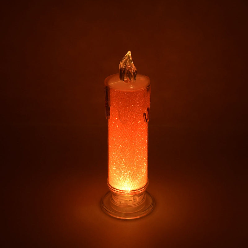 8438 Red LED Flameless Candles Battery Operated Pillar Candles Flickering Realistic Decorative Lamp Votive Transparent Flameless Ornament Tea Party Decorations for Hotel, Scene,Home Decor, Restaurant, Diwali Decoration Candle Crystal Lamp (1 Pc)