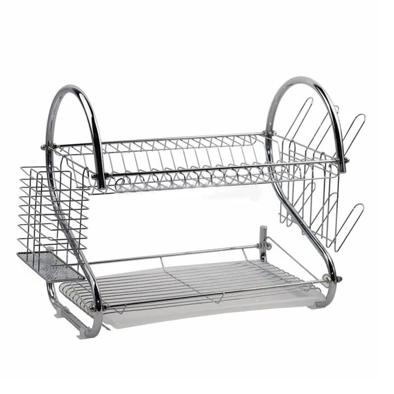 7665 Two Layer Dish Drying Rack with Drain Board Dish Rack with Utensil Holder DeoDap