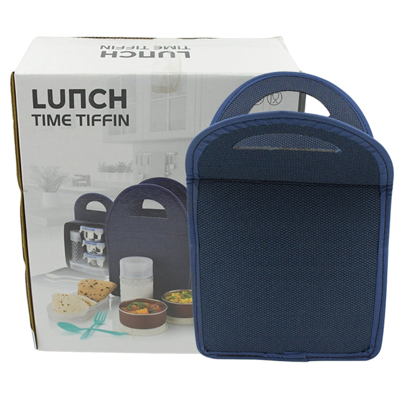 5773 6In1 Tiffin Box-Lunch Box | 3 Stainless Steel Containers | Plastic lid Box | Spoon & Fork /Plastic Bottle | Insulated Fabric Bag | Leak Proof | Microwave Safe  for Office, College and School for Men, Women (6 pcs)