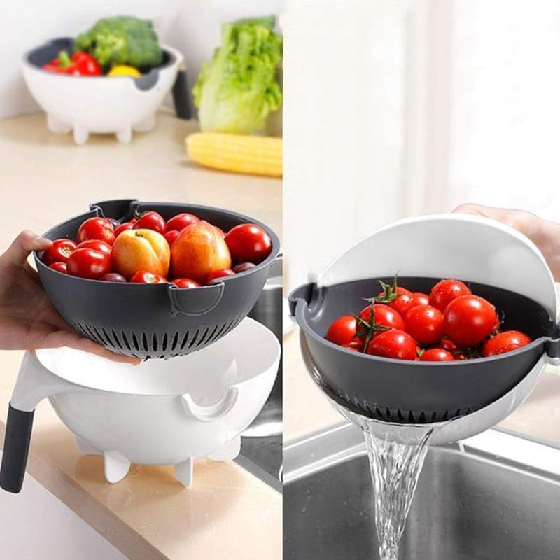 2187B Premium Portable 7 in 1 Multifunction Magic Rotate Vegetable Cutter/Chopper/Slicer/Shredder with Drain Basket with various Dicing Blades DeoDap