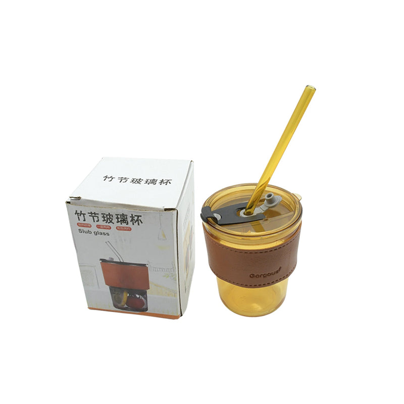 5887 Home Glass Coffee Mug/Tea Cup with Glass Straw and Leakproof Lid  Travel Friendly Cups with Heatproof Sleeves