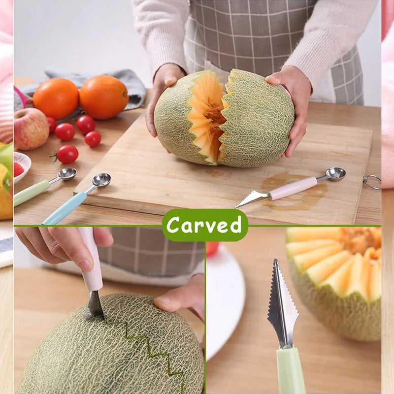 7031 Multifunctional Stainless Steel Fruit, Vegetable Pattern Carving Knife Peeler Corer Spherical Dig Ball Scoop, Garnishing Dig Ball Spoon Kit. DeoDap