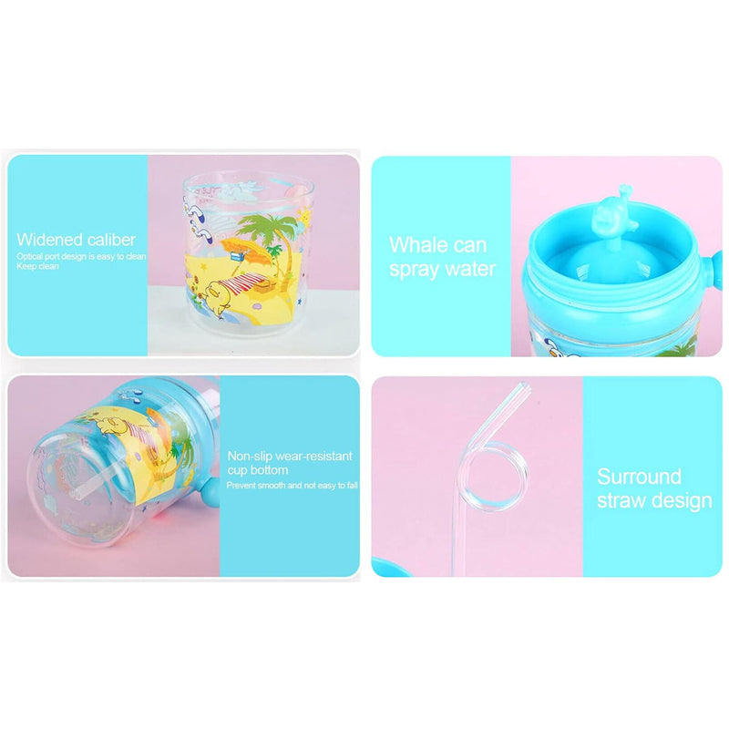 8419 Baby Drinking Cup with Straw and Lid Water Whale Spray Fountain Sippy Cup Bottles Childrens Pot, Toddler Tumbler Mug Spill Proof,Birthday Party Gift Drinking Cup (1 Pc)