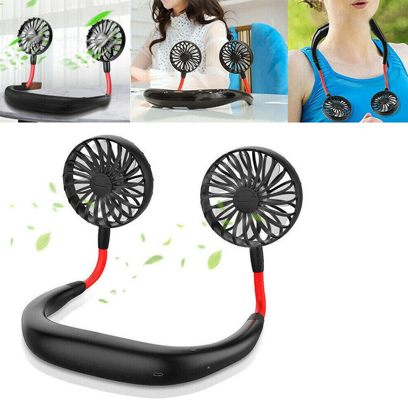 0867 Hand Free Personal Fan - Portable USB Battery Rechargeable With Battery Comaprtment Mini Fan - Headphone Design Wearable Neckband Fan Necklance Fan Cooler Fan for Home, Sport, Camping, Beach, Travel, Office (Battery Not Included)