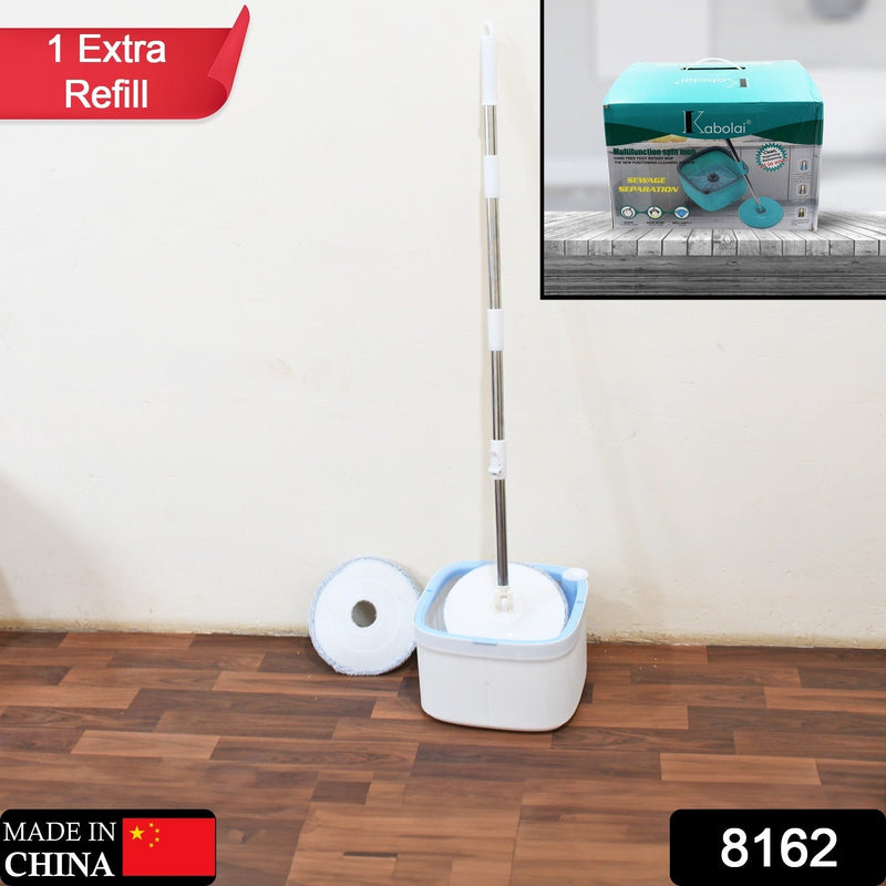 8162 Round Shape Mop Head  with 1 Pad Extra Clean Water Spin Mop with Separate Water Bucket, Suitable for All Types of Flooring, Separates Dirty and Clean Water, Wet