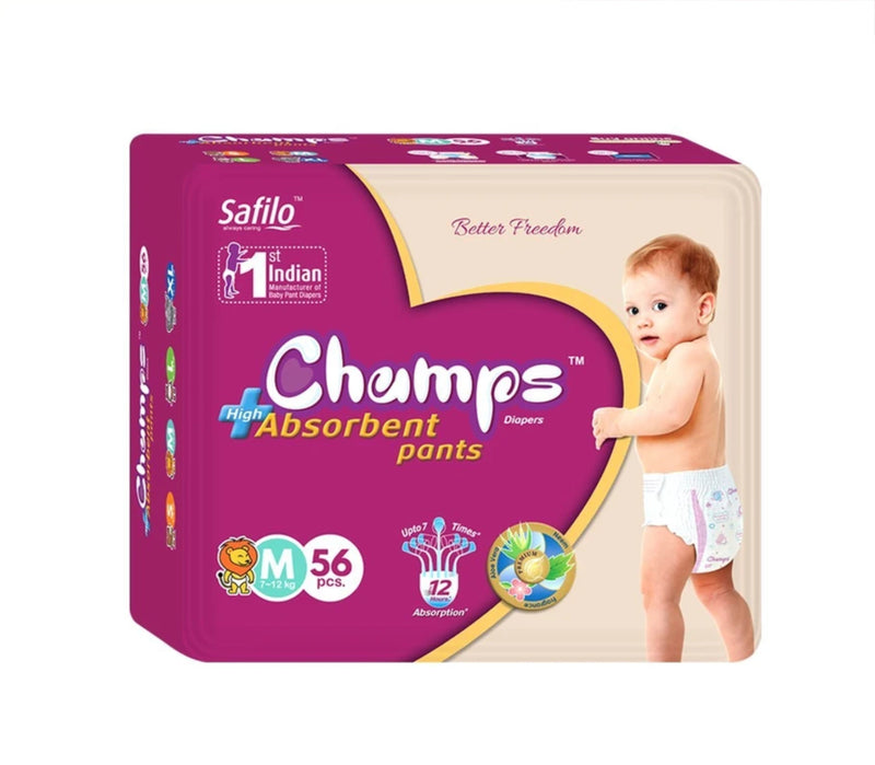 953 Premium Champs High Absorbent Pant Style Diaper Medium Size, 56 Pieces (953_Medium_56) Champs