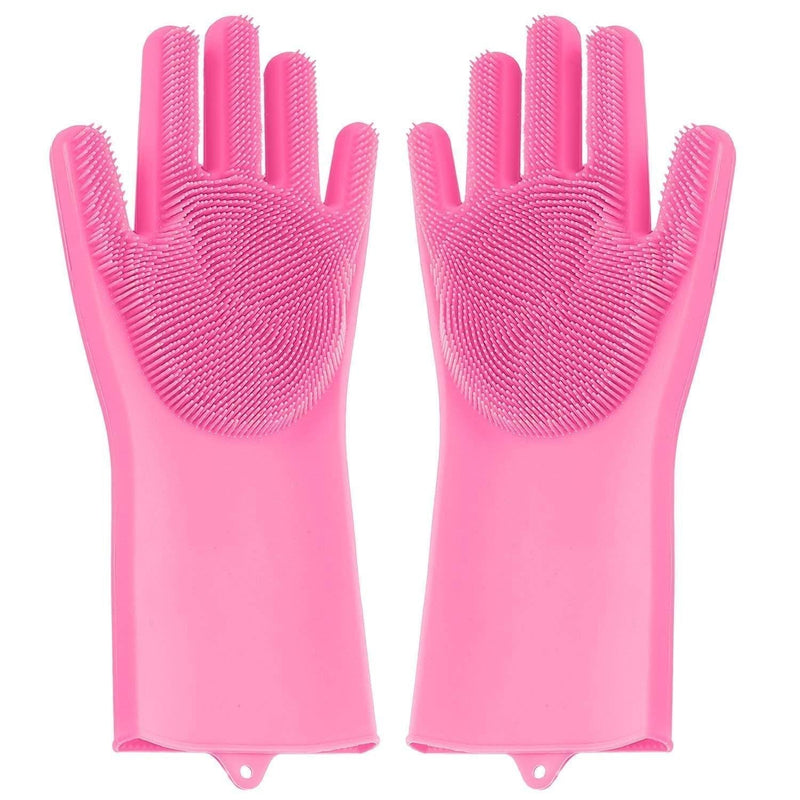 0714 Reusable Silicone Cleaning Brush Scrubber Gloves (Multicolor)