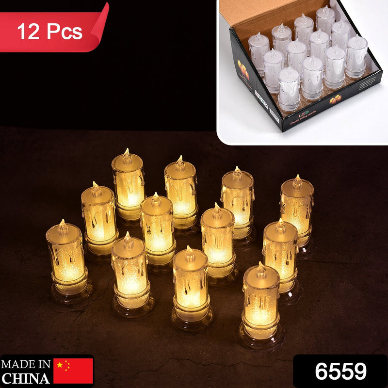 6559 BIG SIZE FLAMELESS MELTED DESIGN CANDLES FOR DECORATION (SET OF 12PC) DeoDap