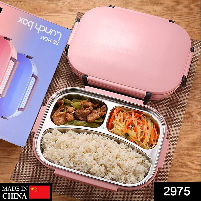 2975 Lunch Box for Kids and adults, Stainless Steel Lunch Box with 3 Compartments. DeoDap