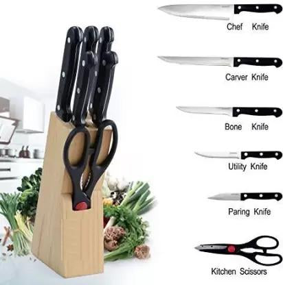 102 Kitchen Knife Set with Wooden Block and Scissors (5 pcs, Black) holeseller