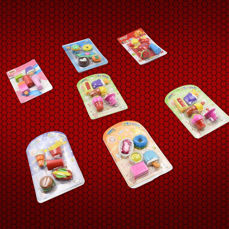 4392 Mix Design 1Set Fancy & Stylish Colorful Erasers for Children Different Designs & Mix, Eraser Set for Return Gift, Birthday Party, School Prize (1Set)