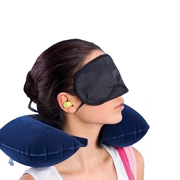 505 -3-in-1 Air Travel Kit with Pillow, Ear Buds & Eye Mask holeseller WITH BZ LOGO