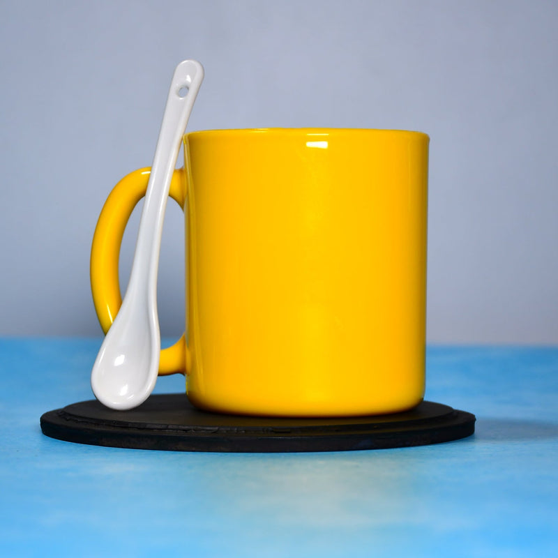 4948 Yellow Coffee Mug With Spoon Ceramic Mugs to Gift your Best Friend Tea Mugs Coffee Mugs Microwave Safe. DeoDap