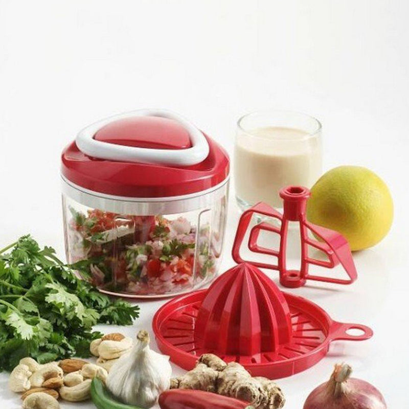 8116 Ganesh Easy Pull 3-in-1 Plastic Chopper (650ml, 125mm, Red) DeoDap