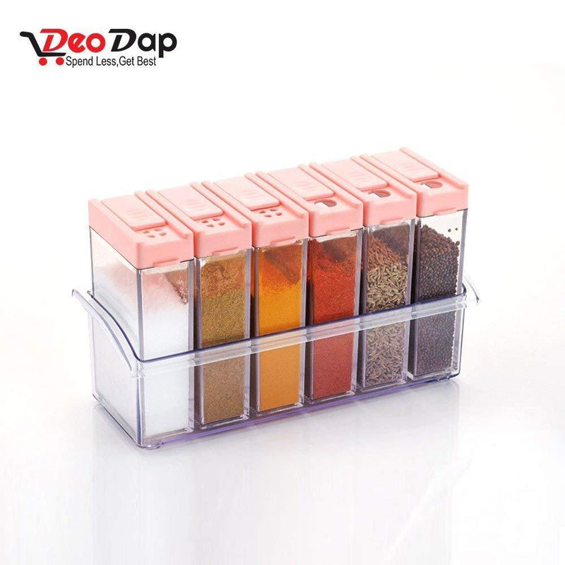 122 Plastic Spice Jars (6 pcs, 14x22x8cm, Multicolour) DeoDap