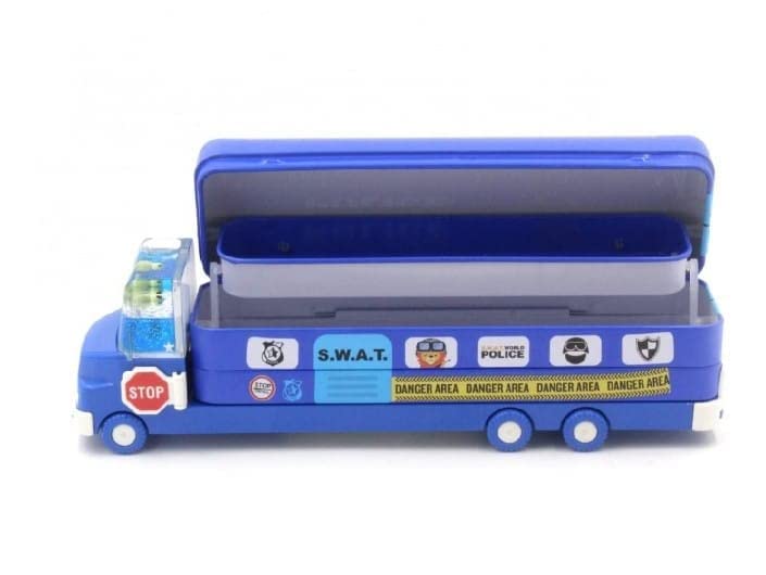 4568  Double Decker Magic Truck Compass Multi Level Metal Truck Compass Pencil Case with Movable Wheels & Sharpener (Mix Design)