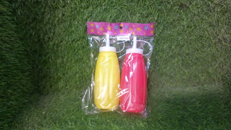 5946 Plastic Squeeze Bottle Ketchup Mustard Honey Sauce Dispenser Bottle ( 2 Pc Set )