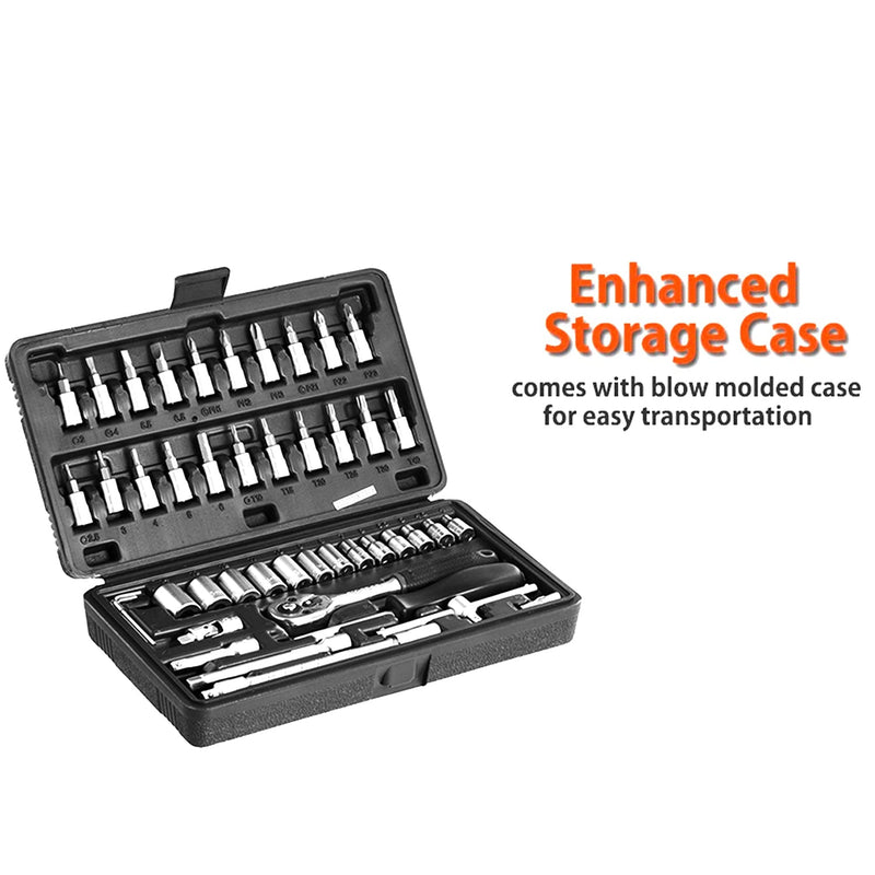 0452 -46pcsMetal 1 / 4" Socket Set (Black, 46pcs)