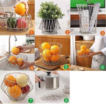 3040 Multipurpose Fruit Basket Stainless Steel Wire Bowl Foldable Basket for Vegetable / Fruits / Dining DeoDap