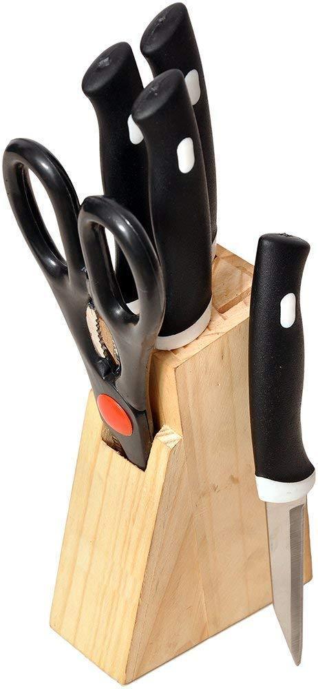 102 Kitchen Knife Set with Wooden Block and Scissors (5 pcs, Black) holeseller