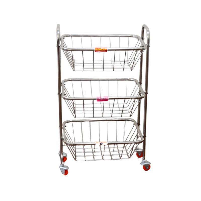 5981 Multipurpose 3 Layer Stainless Steel Fruit & Vegetable 4 Stand Kitchen Trolley |Fruit Basket |Vegetable Basket |Onion Potato Rack For Kitchen |Vegetable Stand For Kitchen