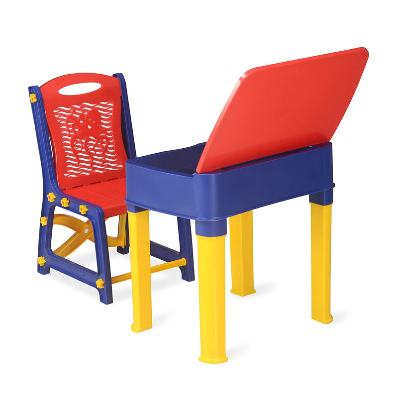 4639 Study Table And Chair Set For Boys And Girls With Small Box Space For Pencils Plastic High Quality Study Table (Red/Blue/Yellow)