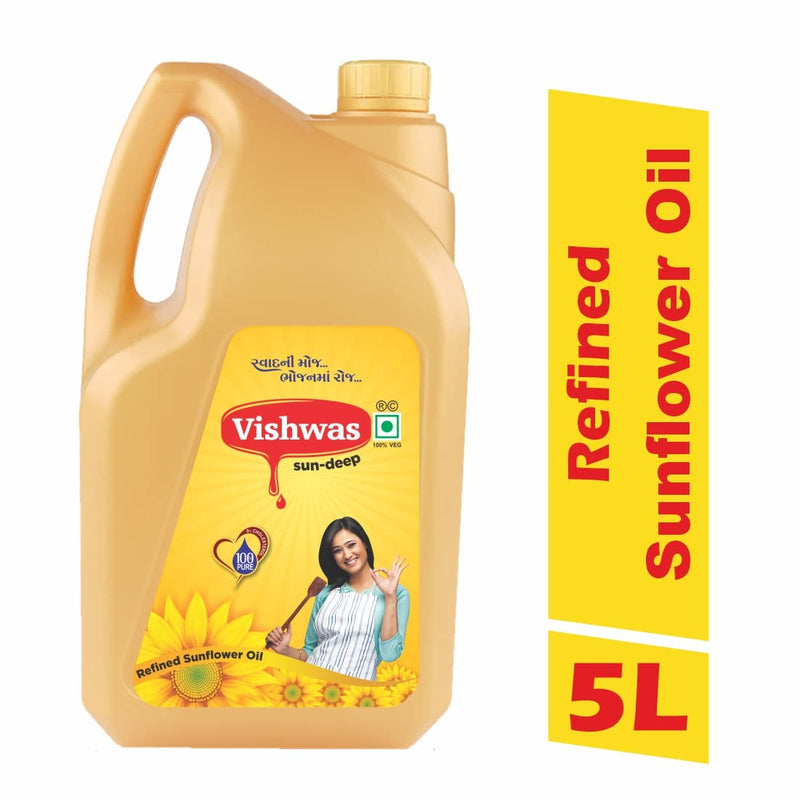 5994 Vishwas Sunflower Oil Jar & Pouch | Refined Sunflower Oil 100% Natural and Pure Sunflower Cooking Oil