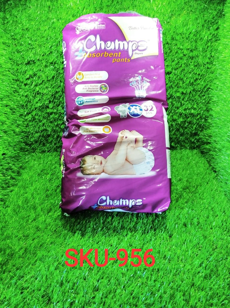 956 Premium Champs High Absorbent Pant Style Diaper Extra Large(XL) Size, 32 Pieces (956_XLar_32) Champs