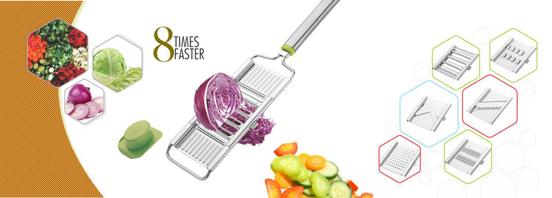 2142 6 in 1 Stainless Steel Kitchen Chips Chopper Cutter Slicer and Grater with Handle DeoDap