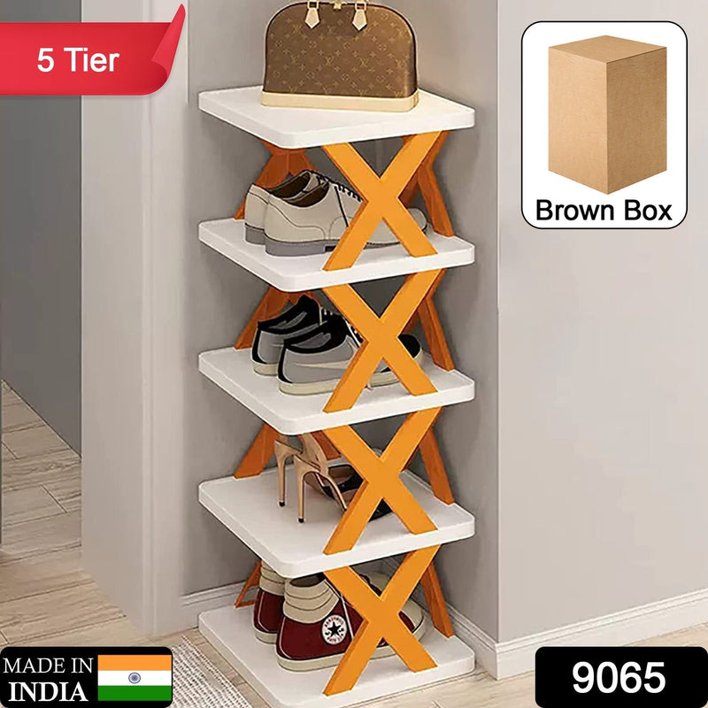 9065   5 Layer Shoes Stand, Shoe Tower Rack Suit for Small Spaces, Closet, Small Entryway, Easy Assembly and Stable in Structure, Corner Storage Cabinet for Saving Space DeoDap