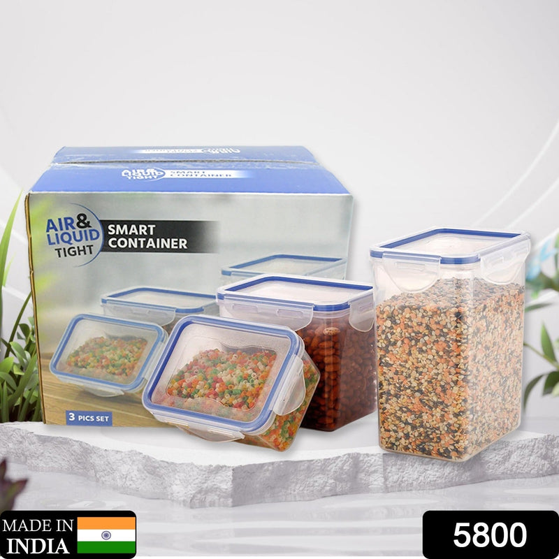 5800 Classics Rectangular Plastic Airtight Food Storage Containers with Leak Proof Locking Lid Storage container set of 3 Pc( Approx Capacity 500ml,1000ml,1500ml, Transparent)