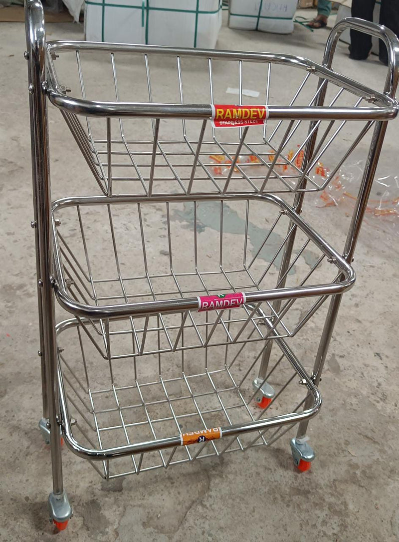 5981 Multipurpose 3 Layer Stainless Steel Fruit & Vegetable 4 Stand Kitchen Trolley |Fruit Basket |Vegetable Basket |Onion Potato Rack For Kitchen |Vegetable Stand For Kitchen