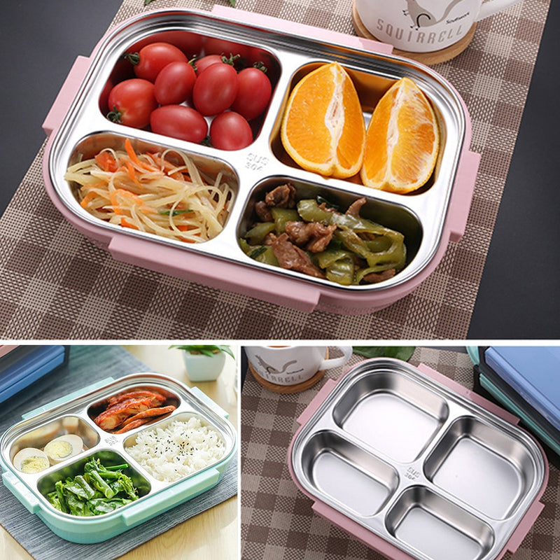 2979 Black Transparent 4 Compartment Lunch Box for Kids and adults, Stainless Steel Lunch Box with 4 Compartments. DeoDap