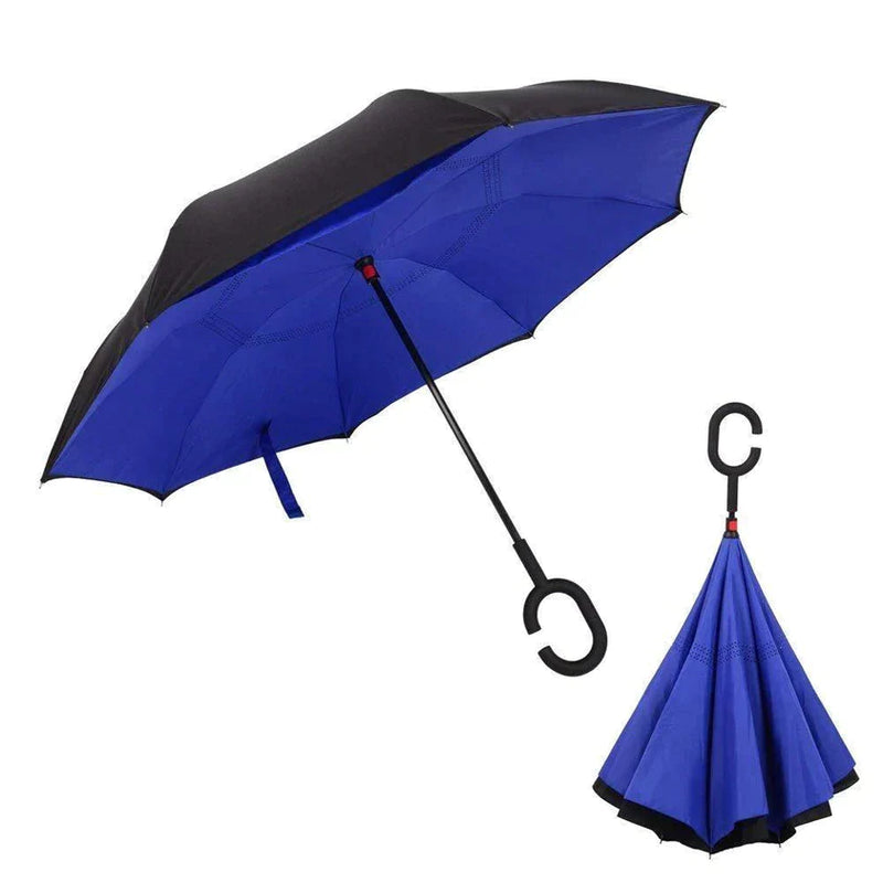 6211 Plain design Windproof Upside Down Reverse Umbrella with C-Shaped Handle DeoDap